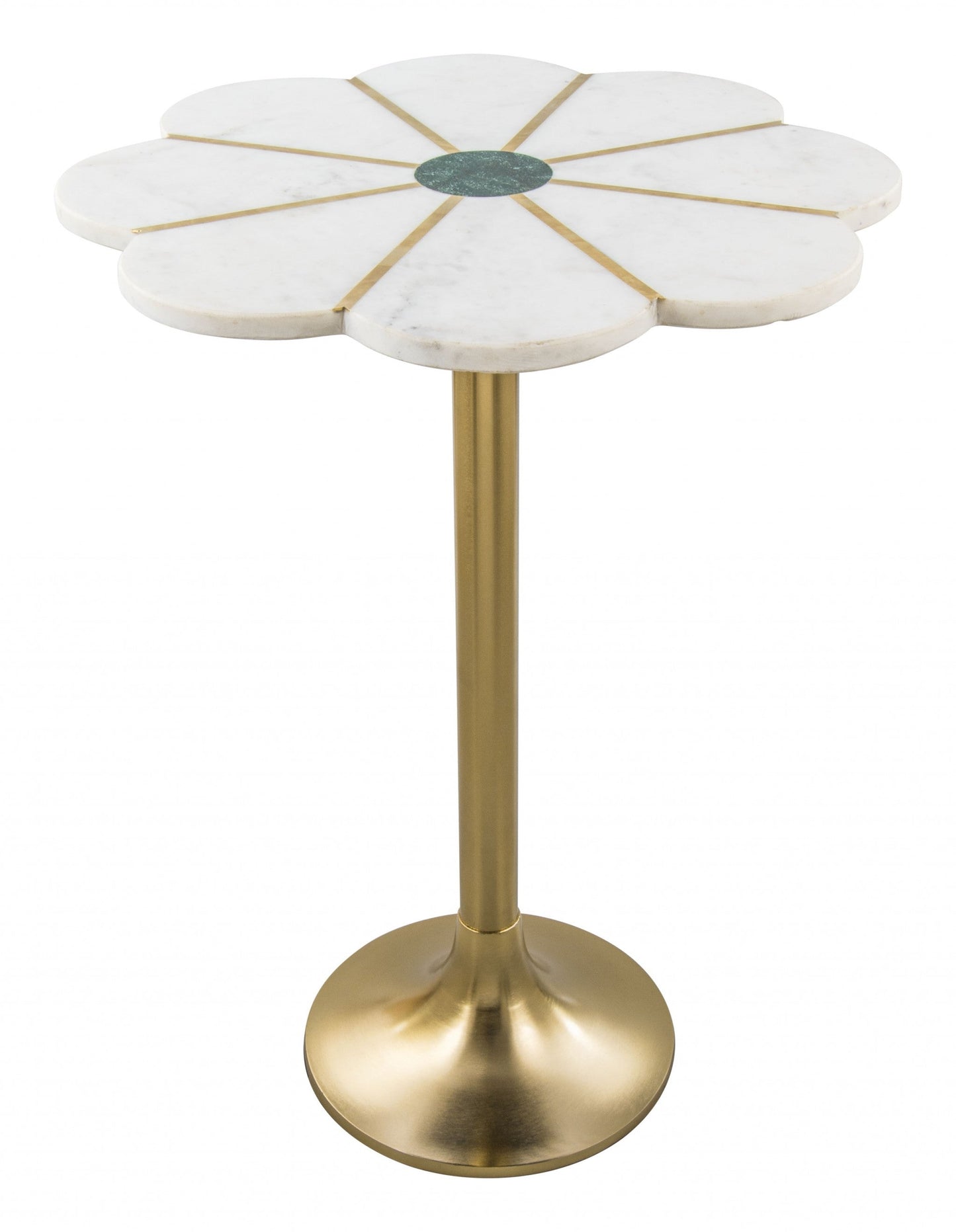 HomeRoots Flower Shape Marble Side Table With White and Gold Finish