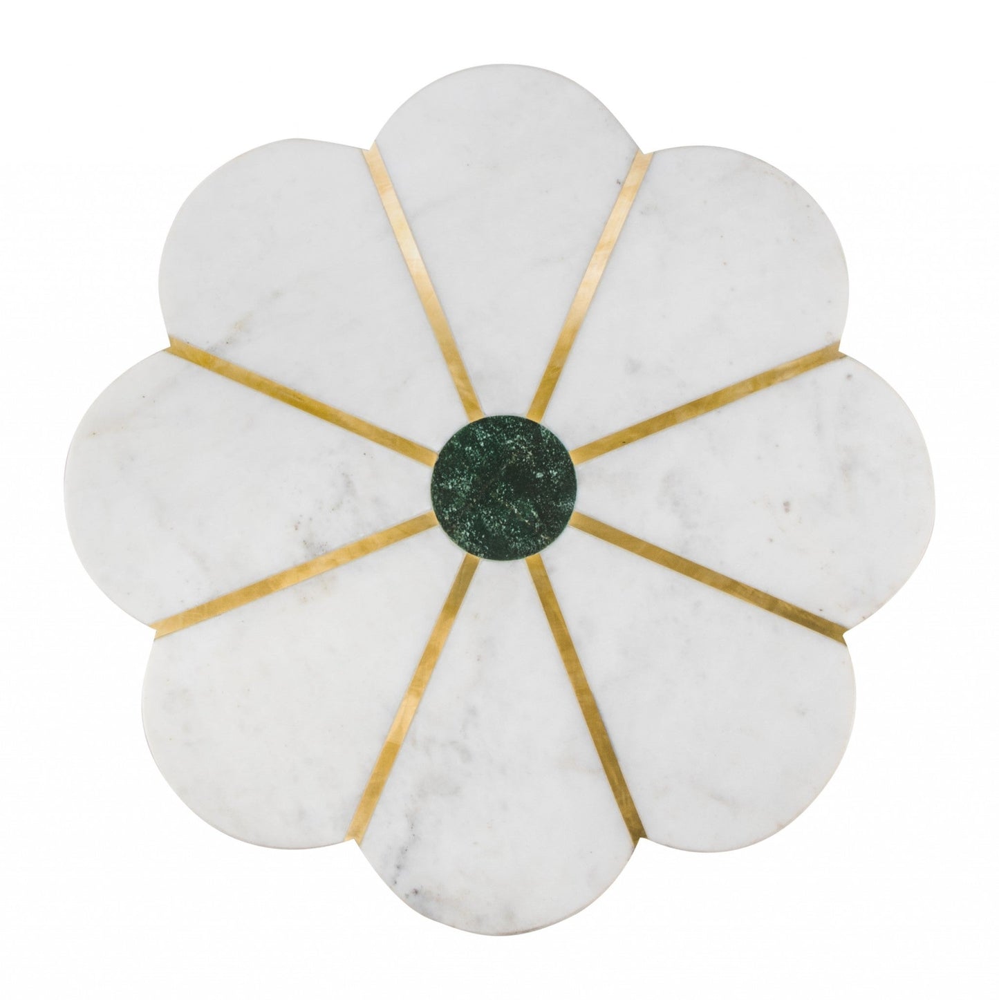 HomeRoots Flower Shape Marble Side Table With White and Gold Finish