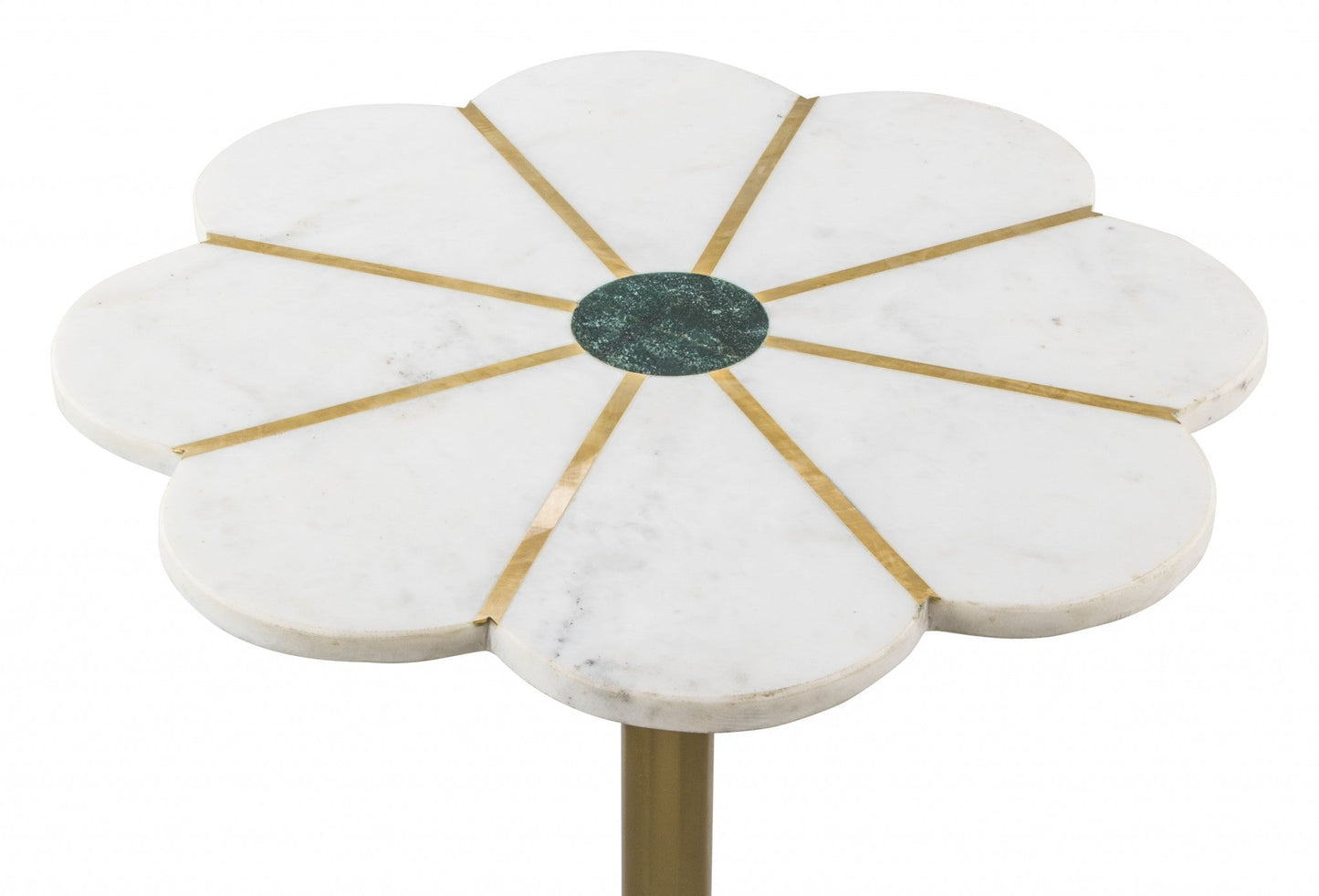 HomeRoots Flower Shape Marble Side Table With White and Gold Finish