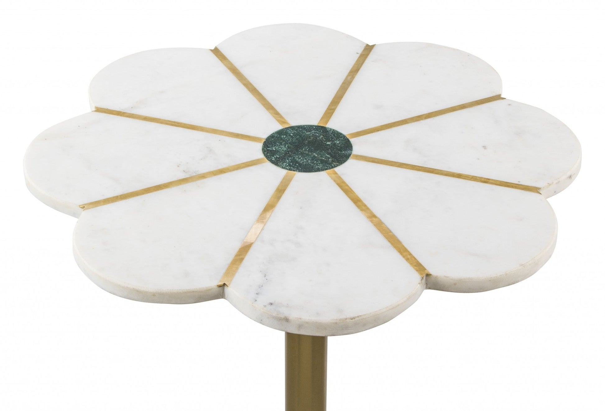 HomeRoots Flower Shape Marble Side Table With White and Gold Finish