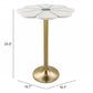 HomeRoots Flower Shape Marble Side Table With White and Gold Finish