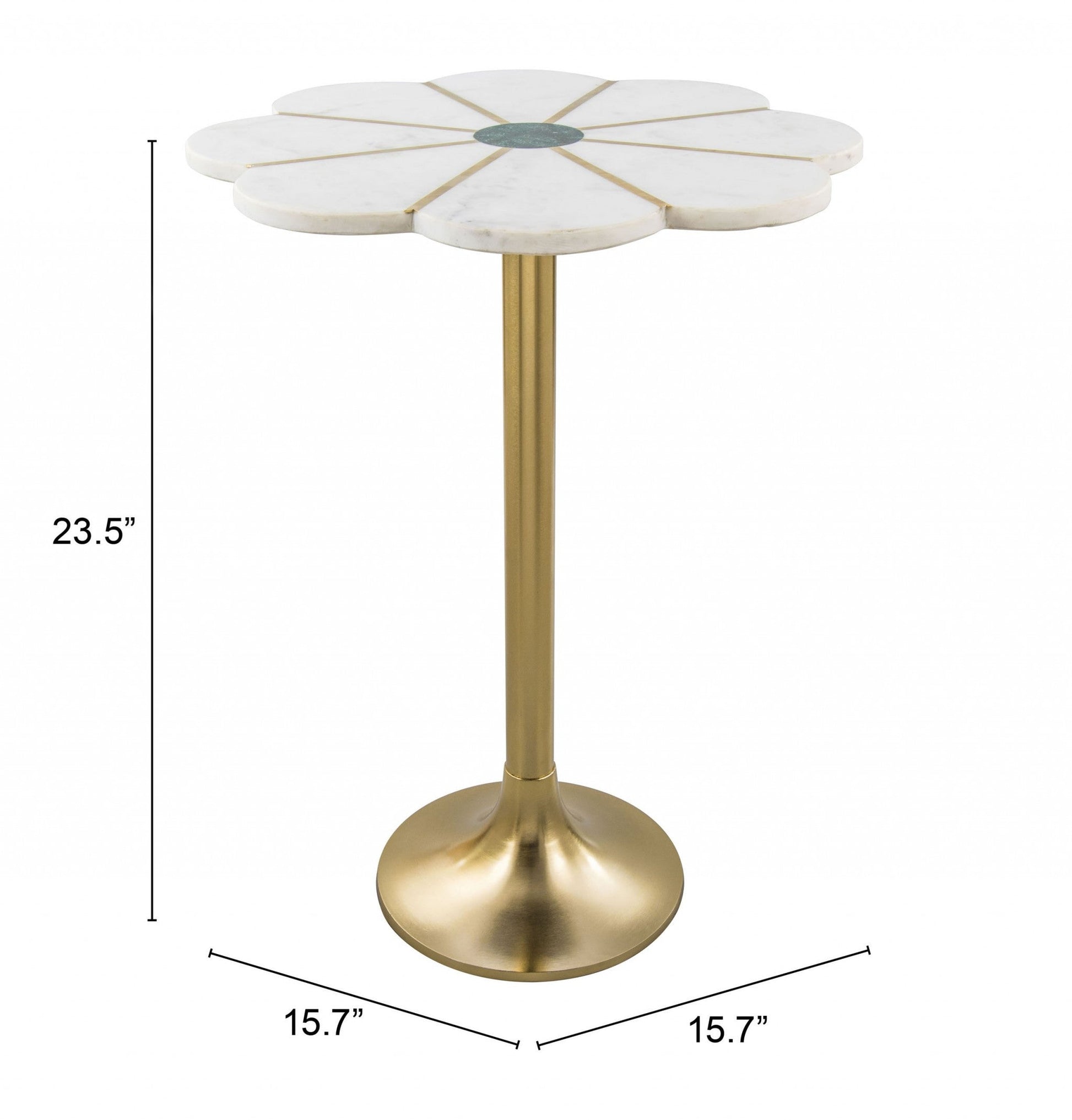 HomeRoots Flower Shape Marble Side Table With White and Gold Finish