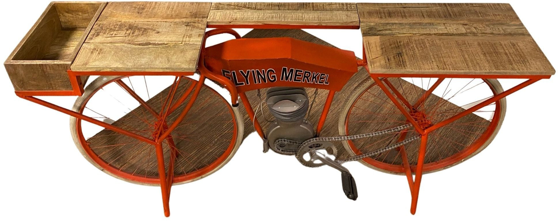 HomeRoots Flying Merkel Motorcycle Bar Cart in Orange Finish