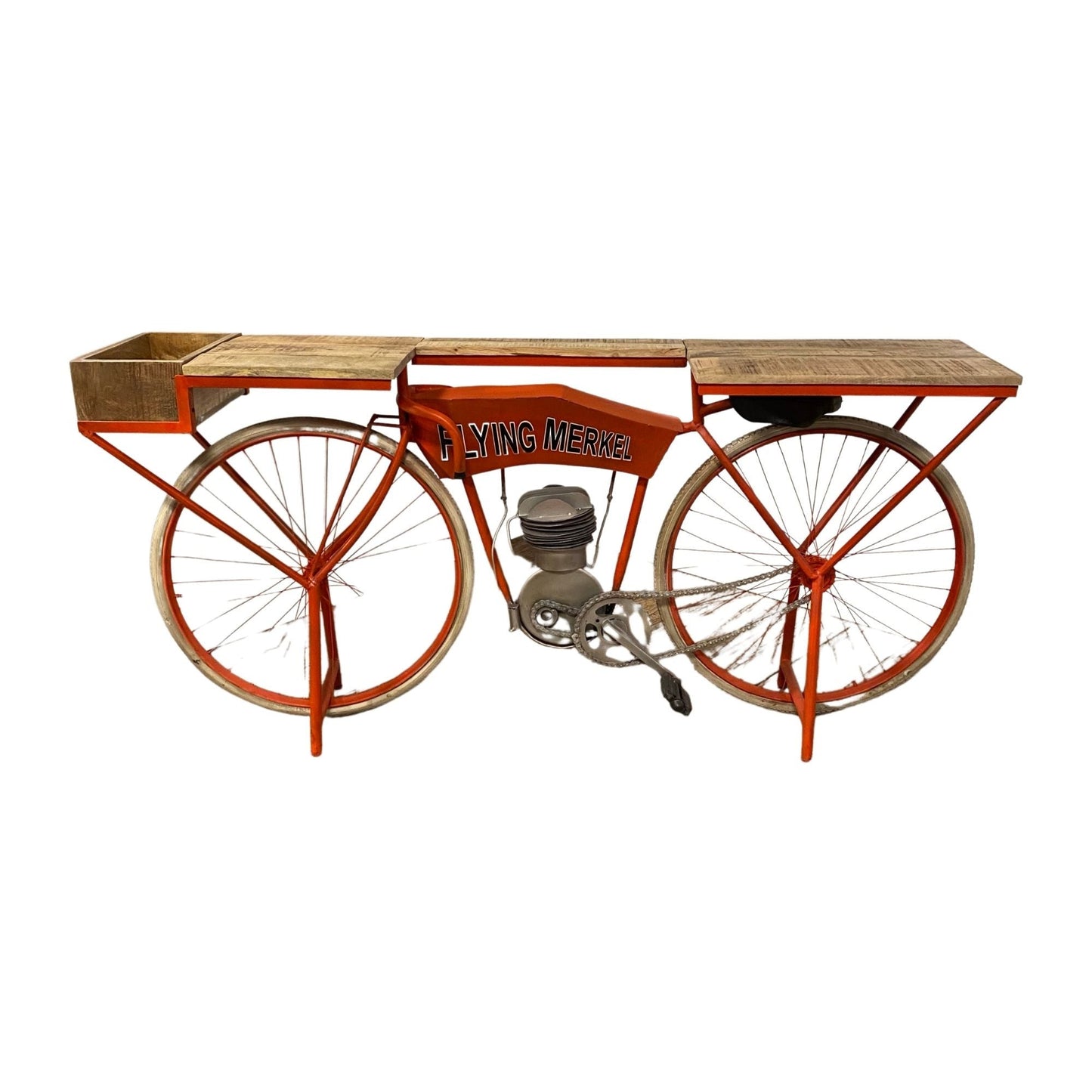 HomeRoots Flying Merkel Motorcycle Bar Cart in Orange Finish