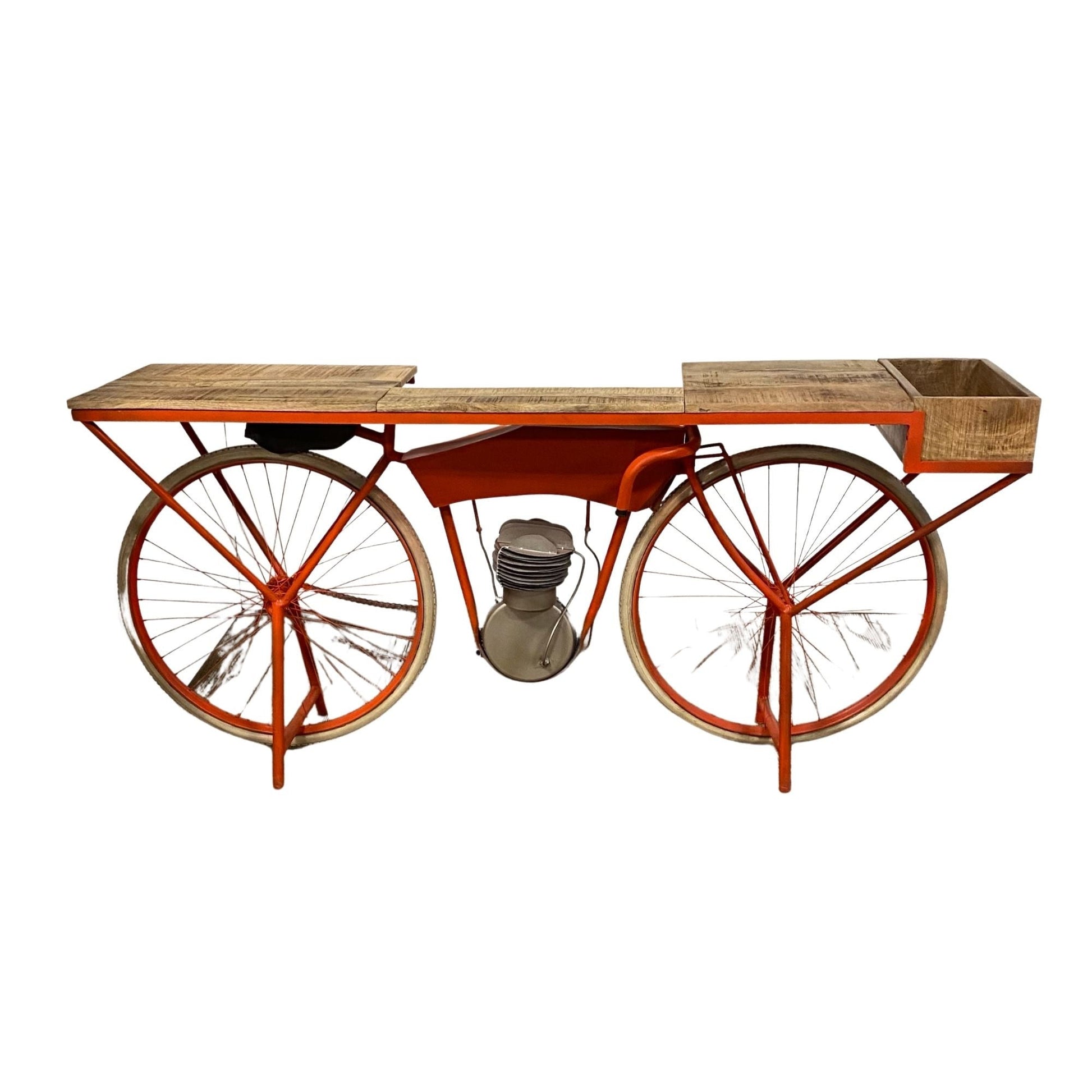 HomeRoots Flying Merkel Motorcycle Bar Cart in Orange Finish