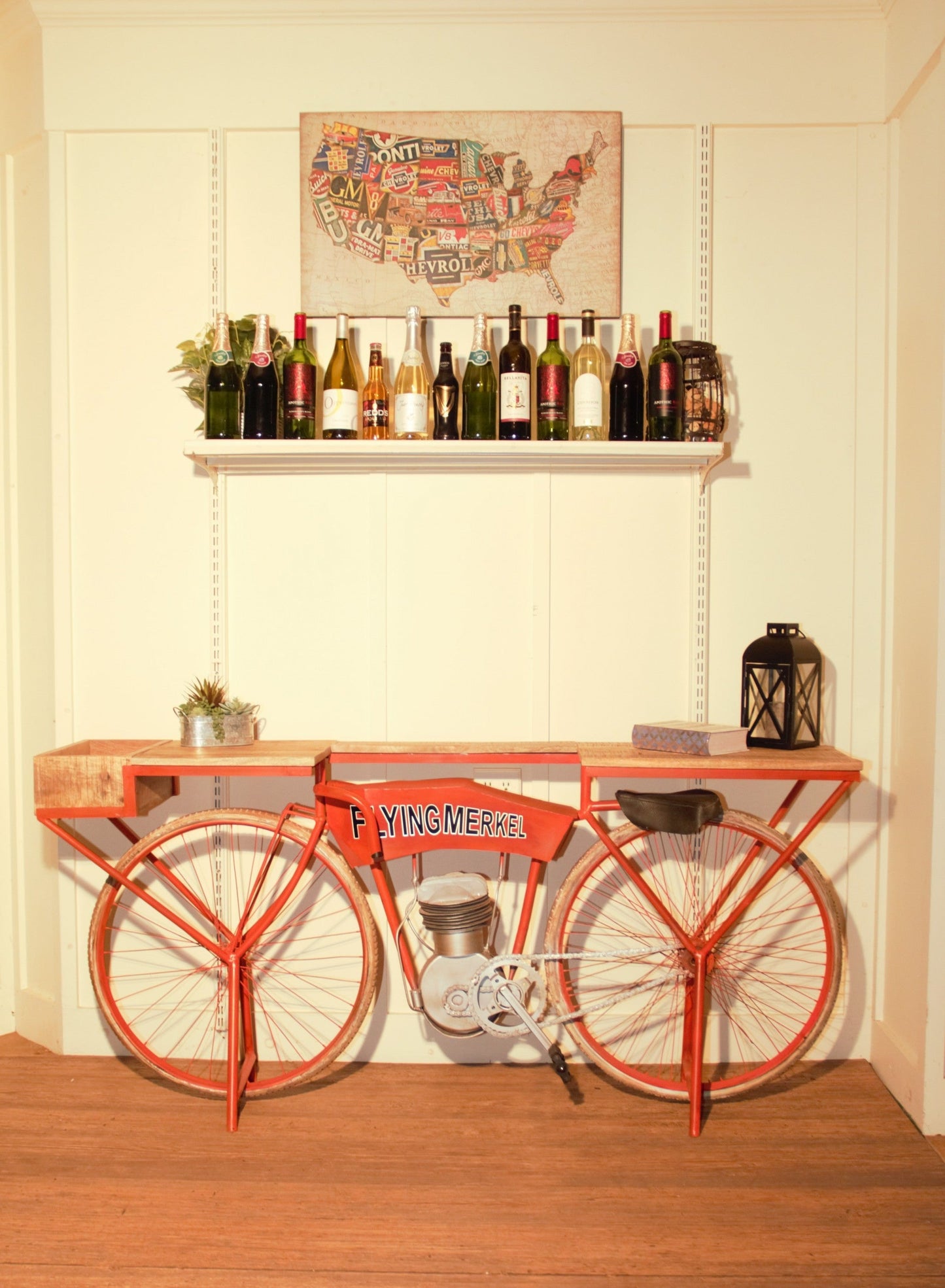 HomeRoots Flying Merkel Motorcycle Bar Cart in Orange Finish