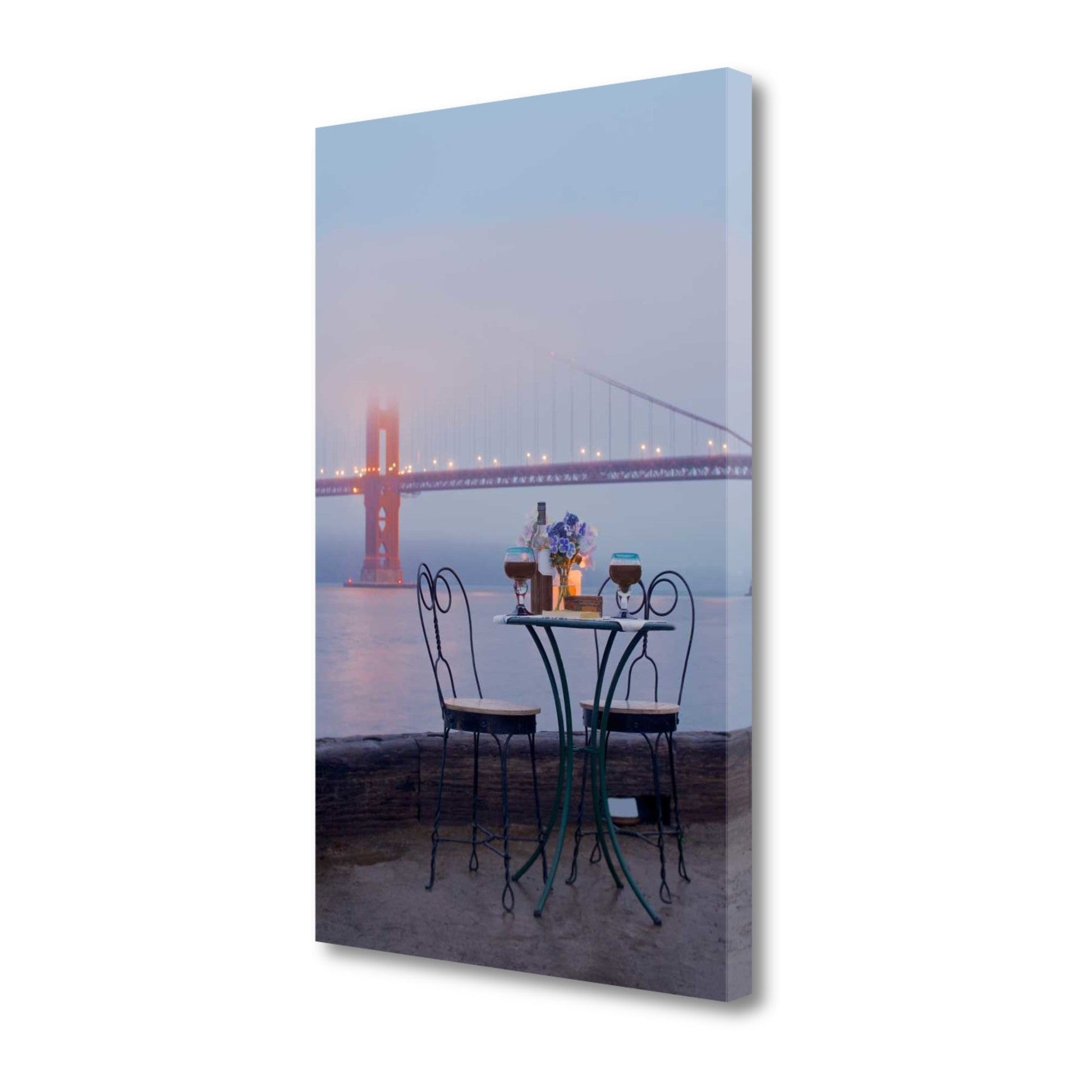 HomeRoots Foggy Night Bistro Cafe Golden Gate Bridge 2 Giclee Wrap Canvas Wall Art