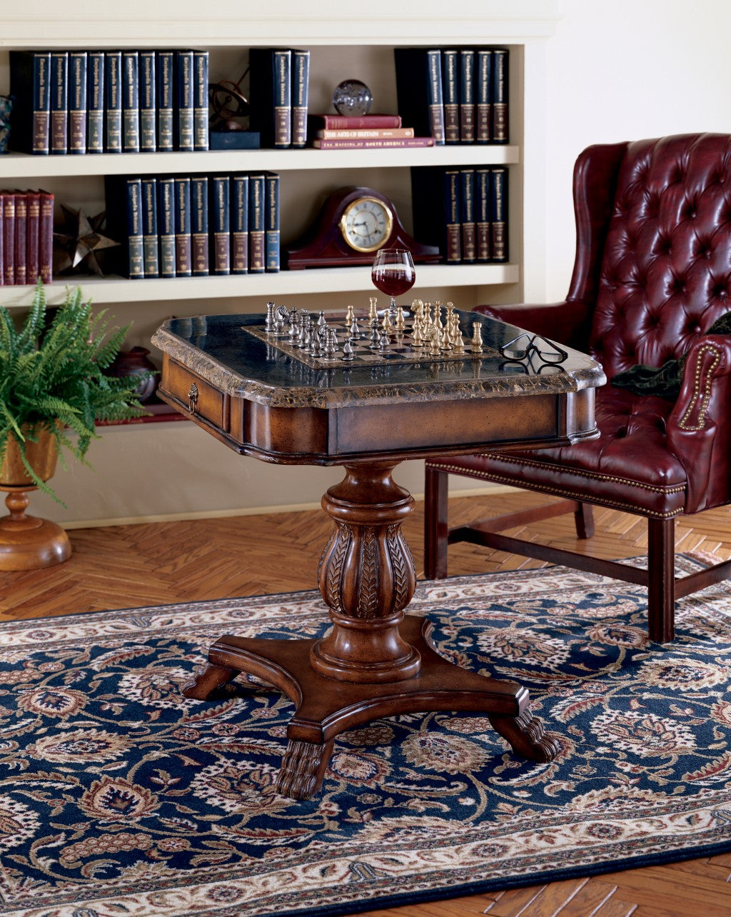 HomeRoots Fossil Stone Game Table in Brown Finish