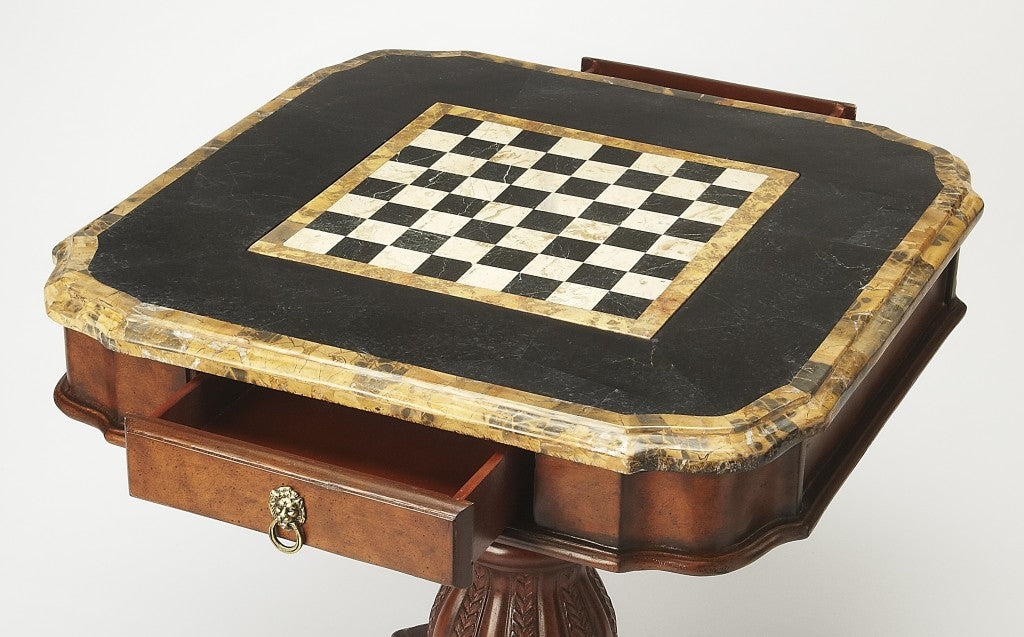 HomeRoots Fossil Stone Game Table in Brown Finish