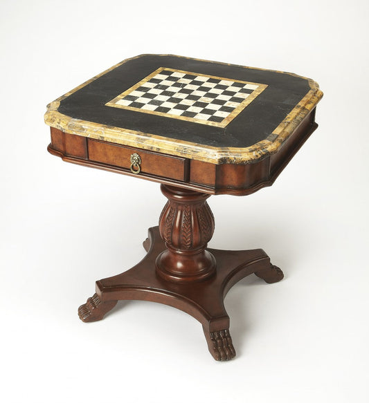 HomeRoots Fossil Stone Game Table in Brown Finish