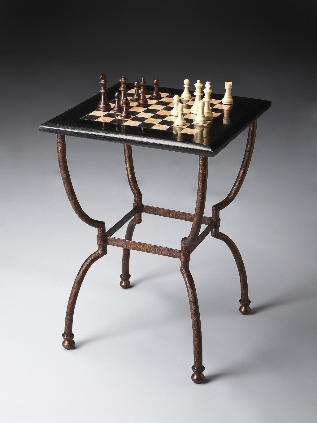 HomeRoots Fossil Stone Square Game Table in Black Finish