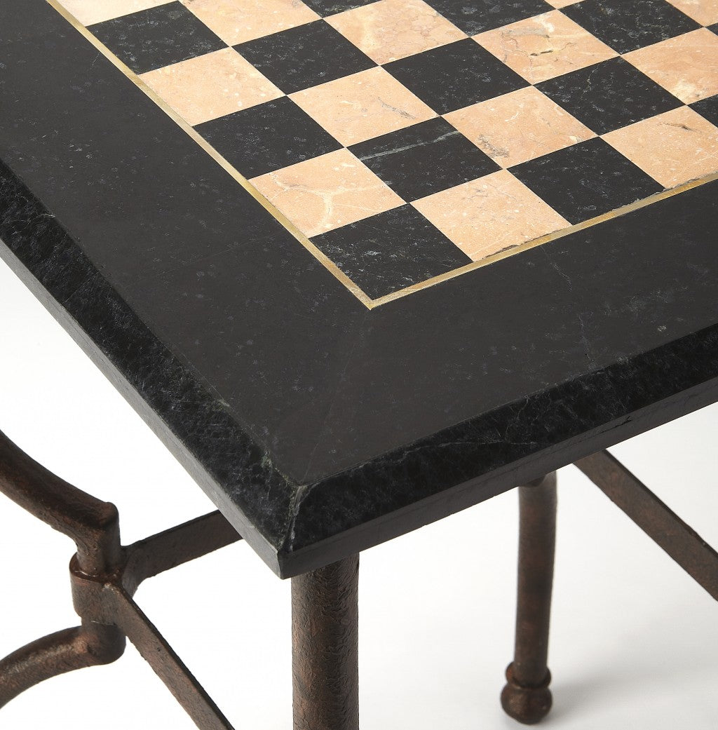 HomeRoots Fossil Stone Square Game Table in Black Finish