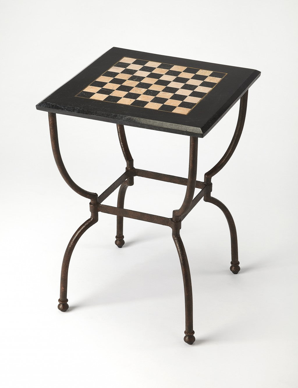 HomeRoots Fossil Stone Square Game Table in Black Finish