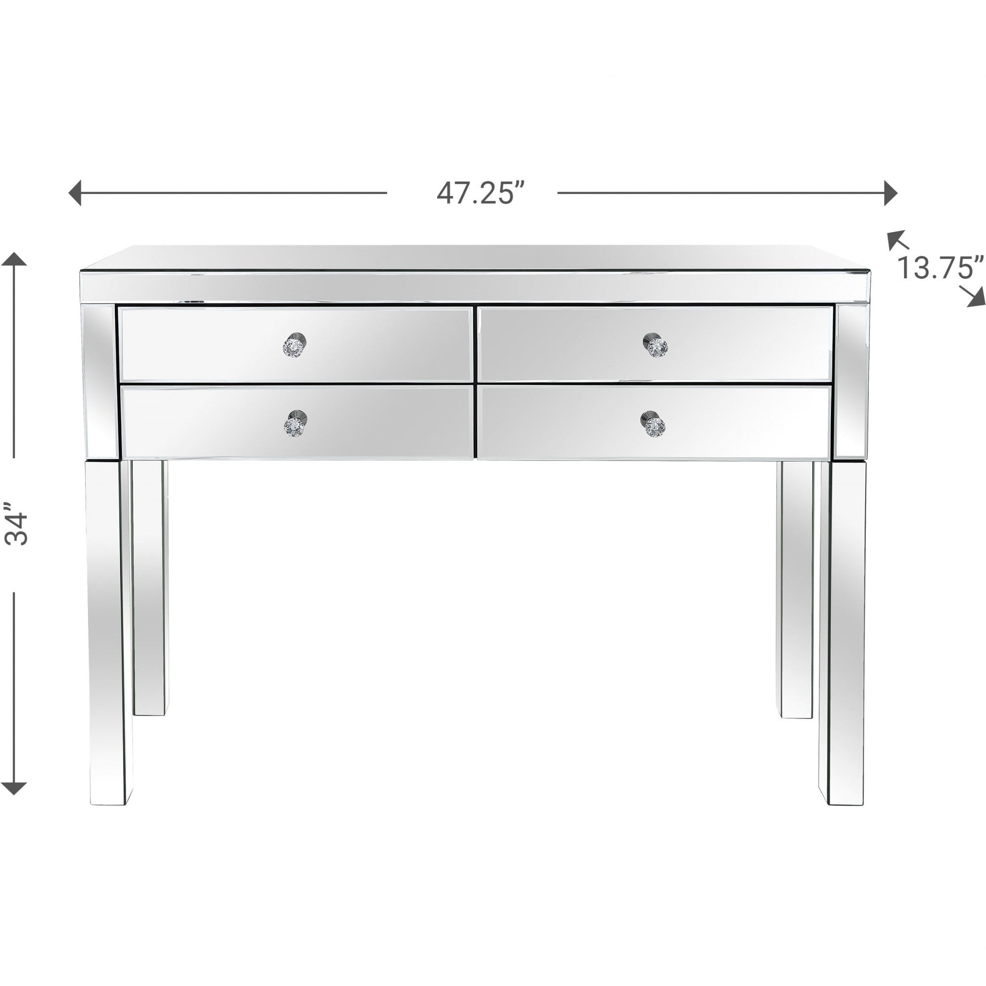 HomeRoots Four Drawer Console Table in Silver Finish