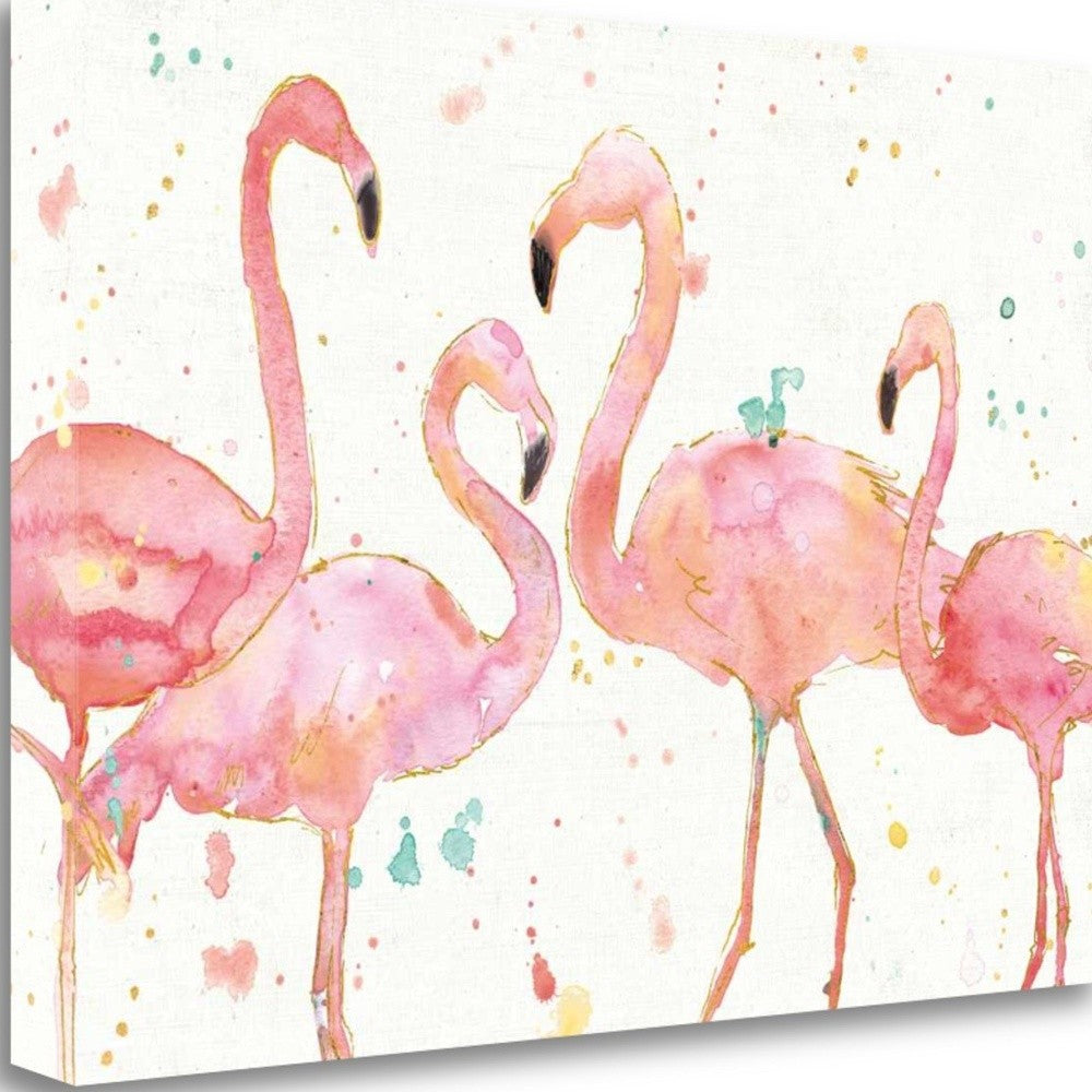 HomeRoots Four Flamingo Watercolor 5 Giclee Wrap Canvas Wall Art