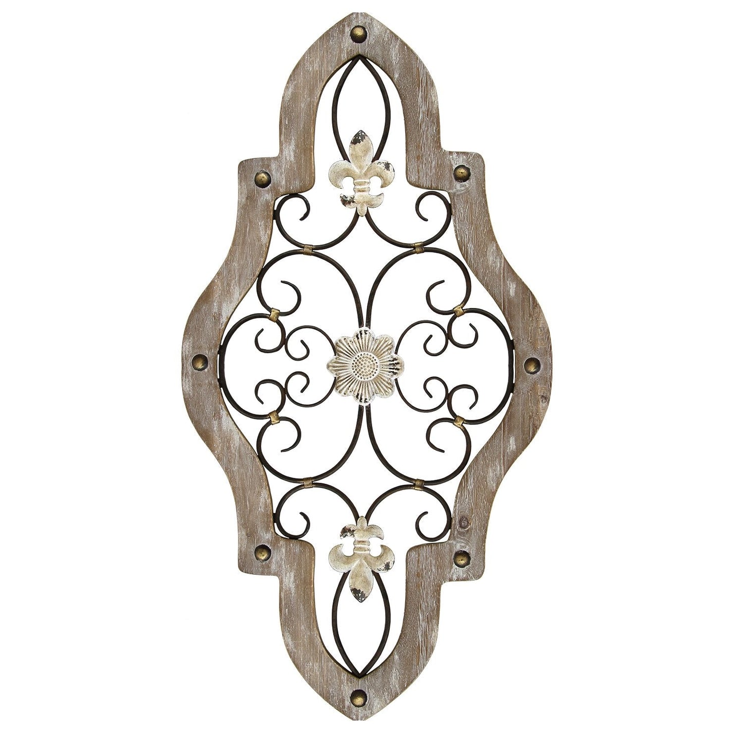 HomeRoots French Country White-Wash Metal Scroll Wall Decor