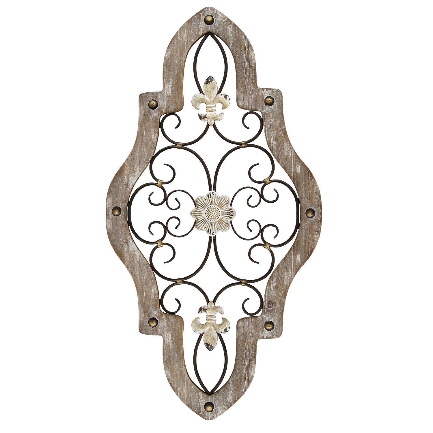 HomeRoots French Country White-Wash Metal Scroll Wall Decor