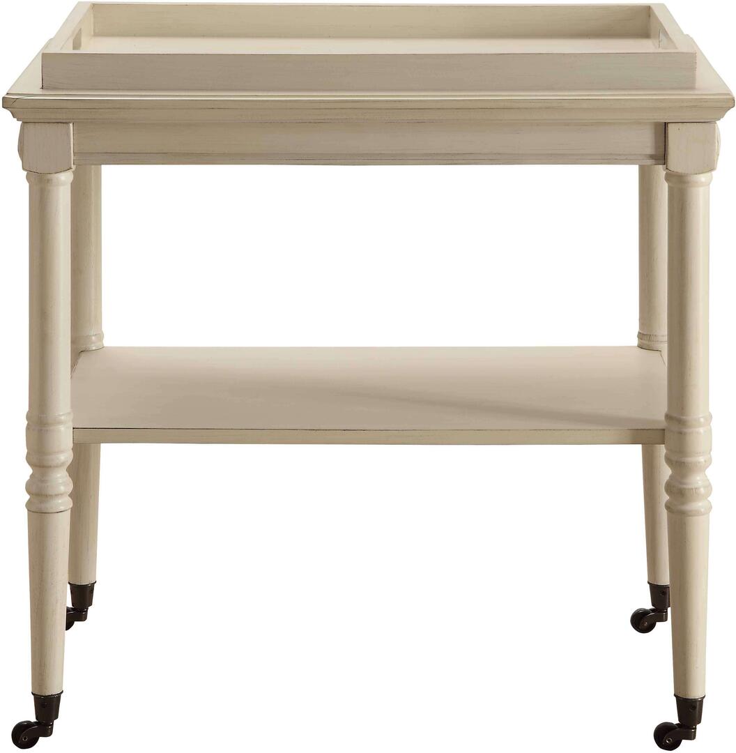 HomeRoots French Style Trolley Table in Antique White Finish