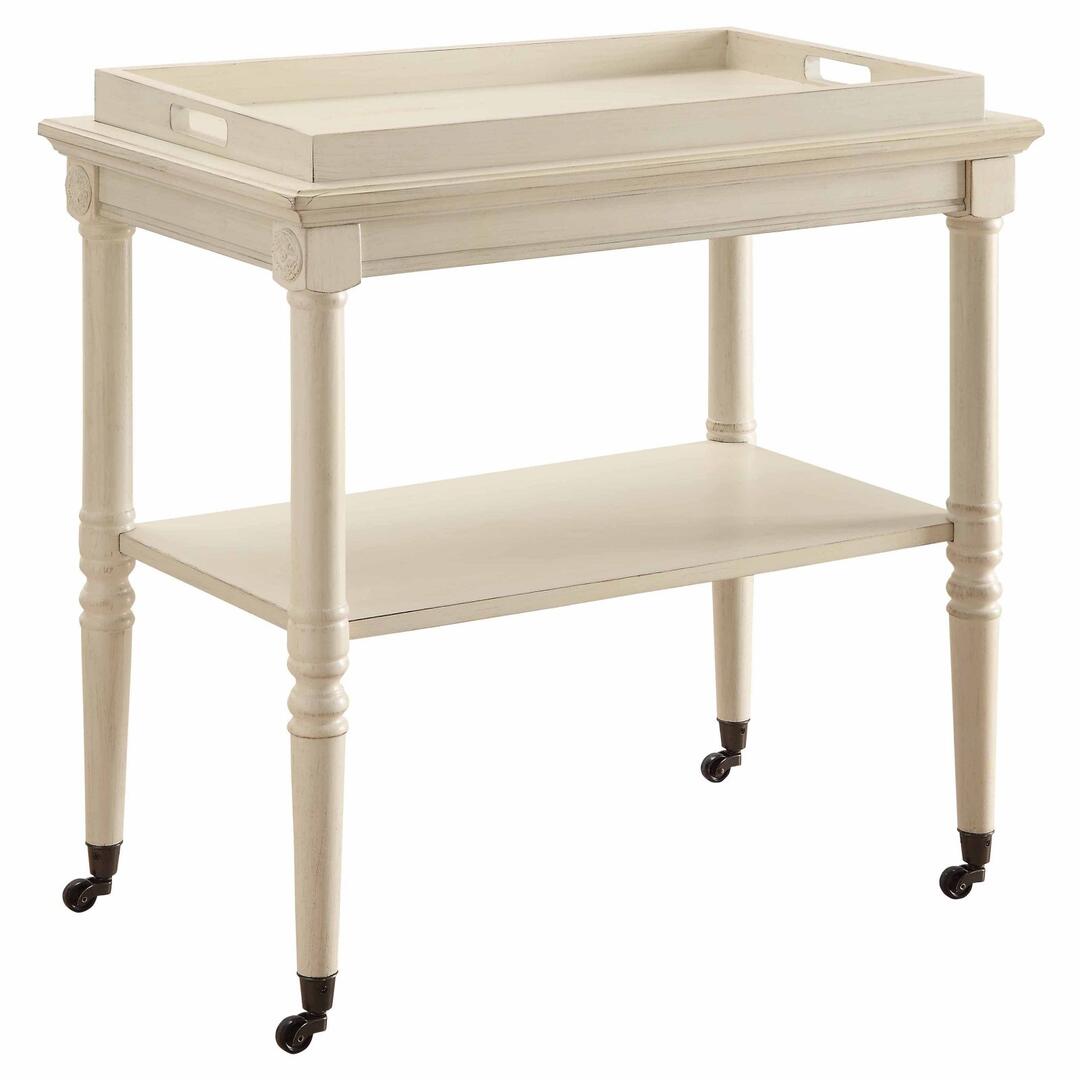 HomeRoots French Style Trolley Table in Antique White Finish