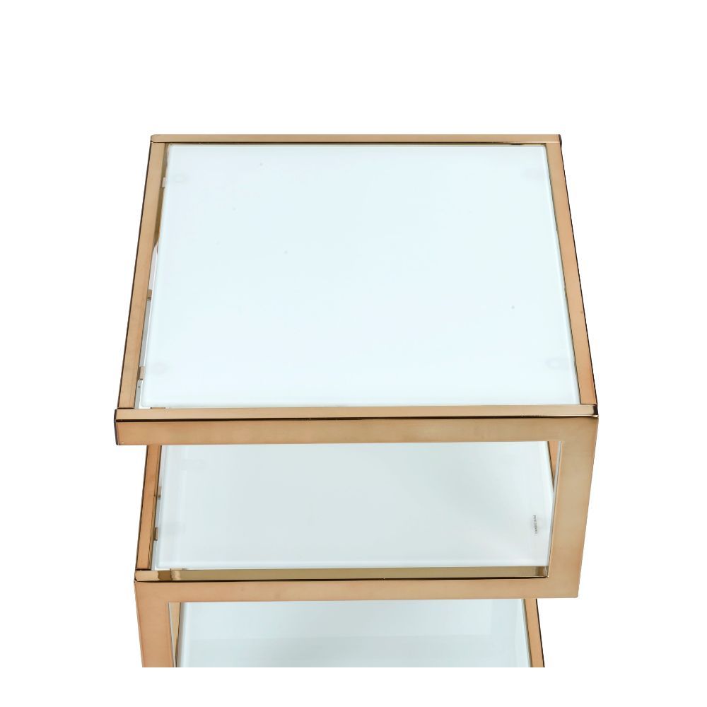 HomeRoots Frosted Glass 3 Tier Champagne End Table