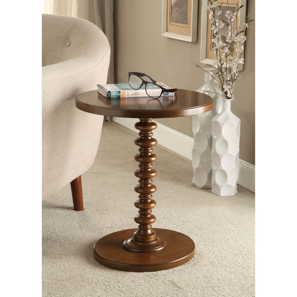 HomeRoots Fun Walnut Wood Pedestal End Table