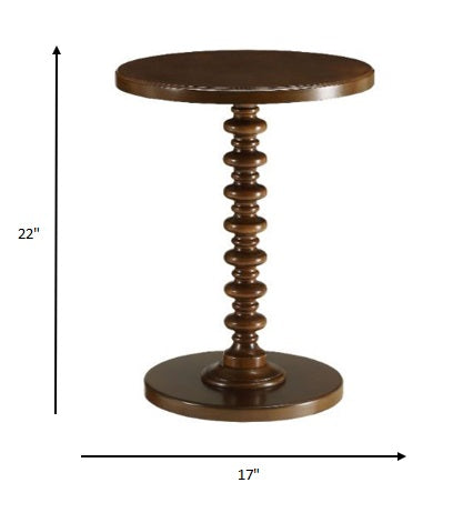 HomeRoots Fun Walnut Wood Pedestal End Table