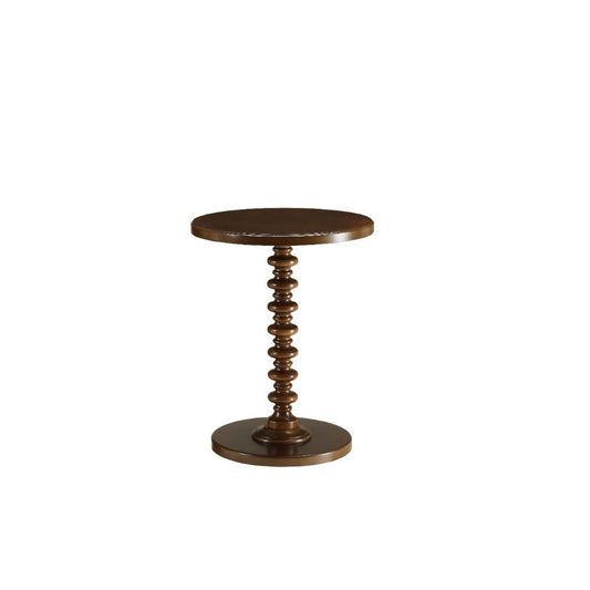 HomeRoots Fun Walnut Wood Pedestal End Table