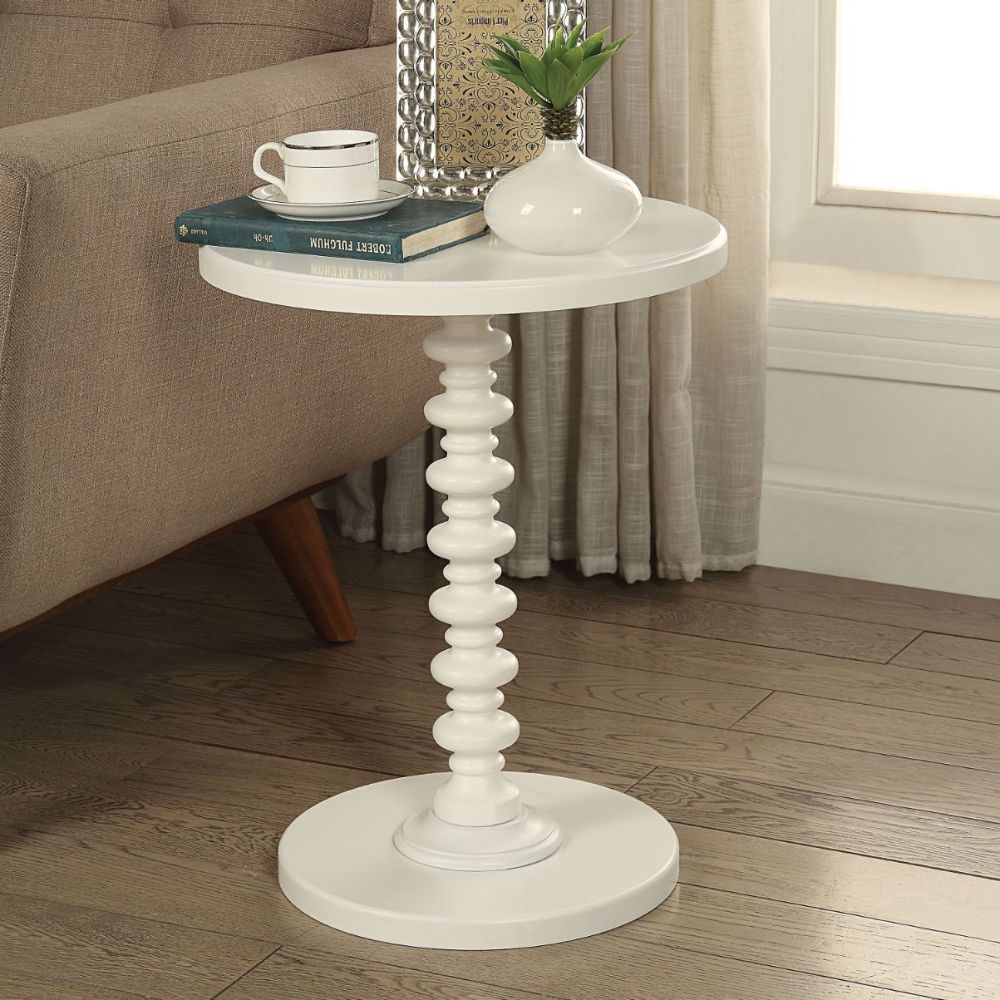 HomeRoots Fun White Wood Pedestal End Table