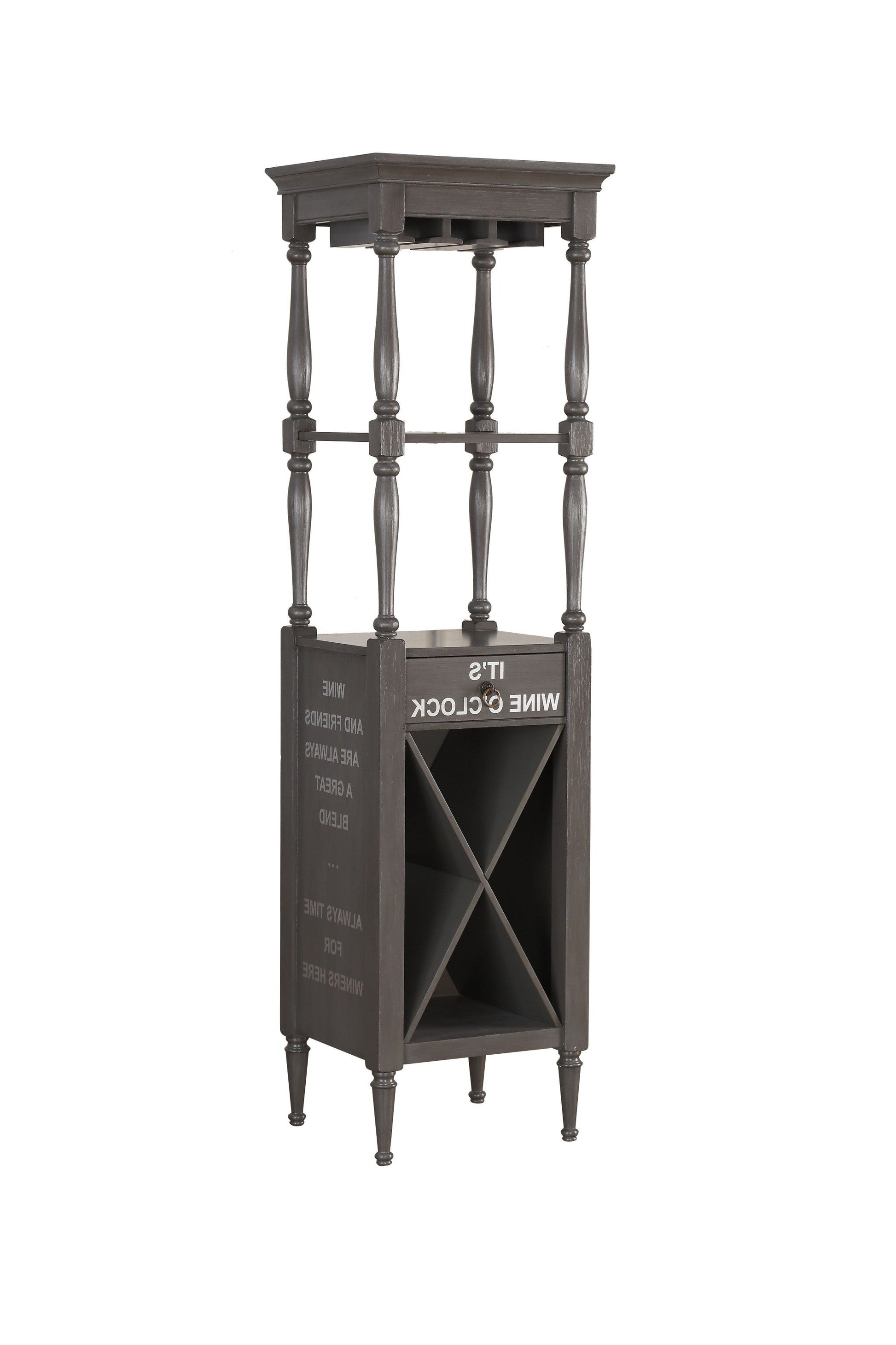 HomeRoots Fun Wine Antique Gray Wine Bar Cabinet