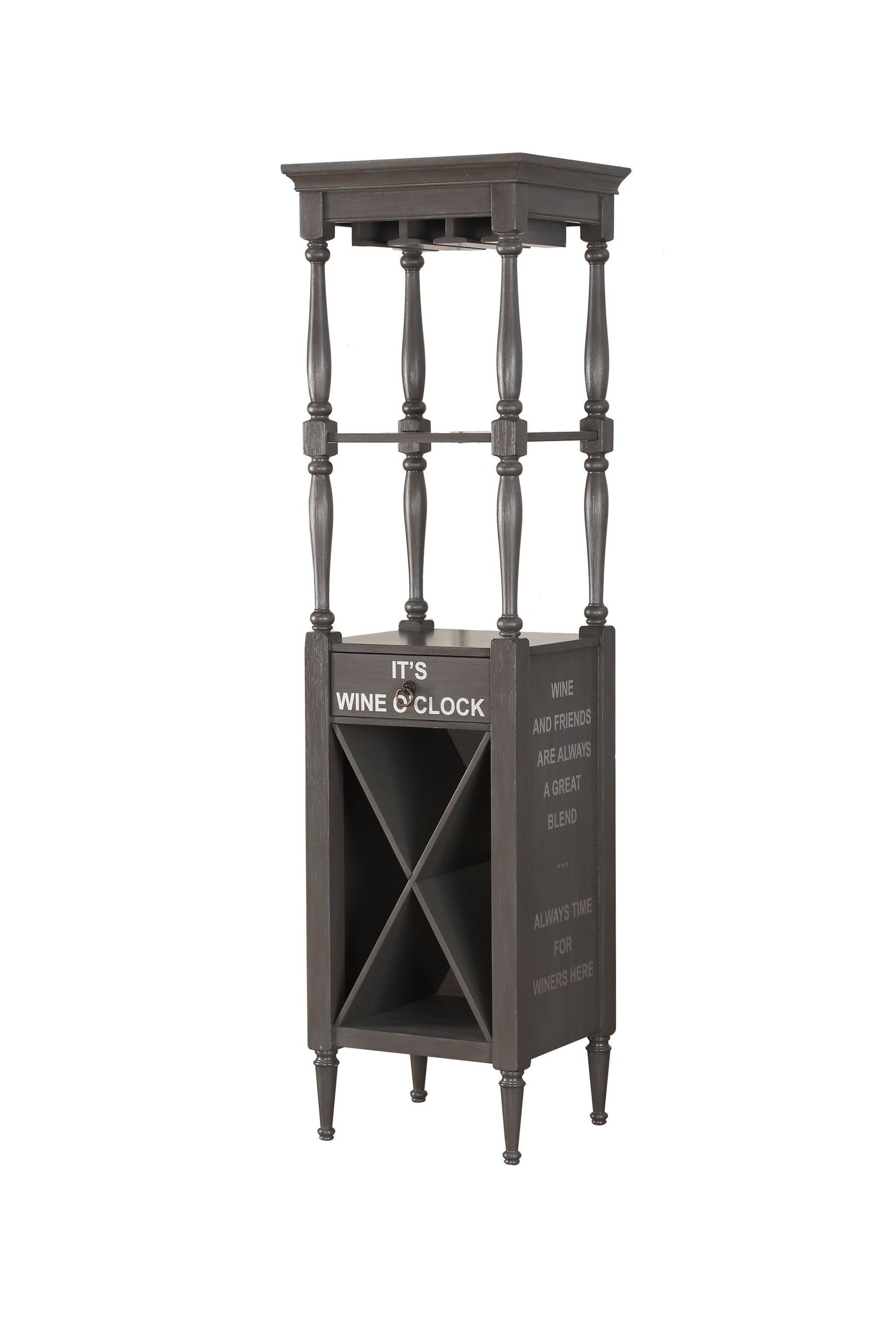 HomeRoots Fun Wine Antique Gray Wine Bar Cabinet