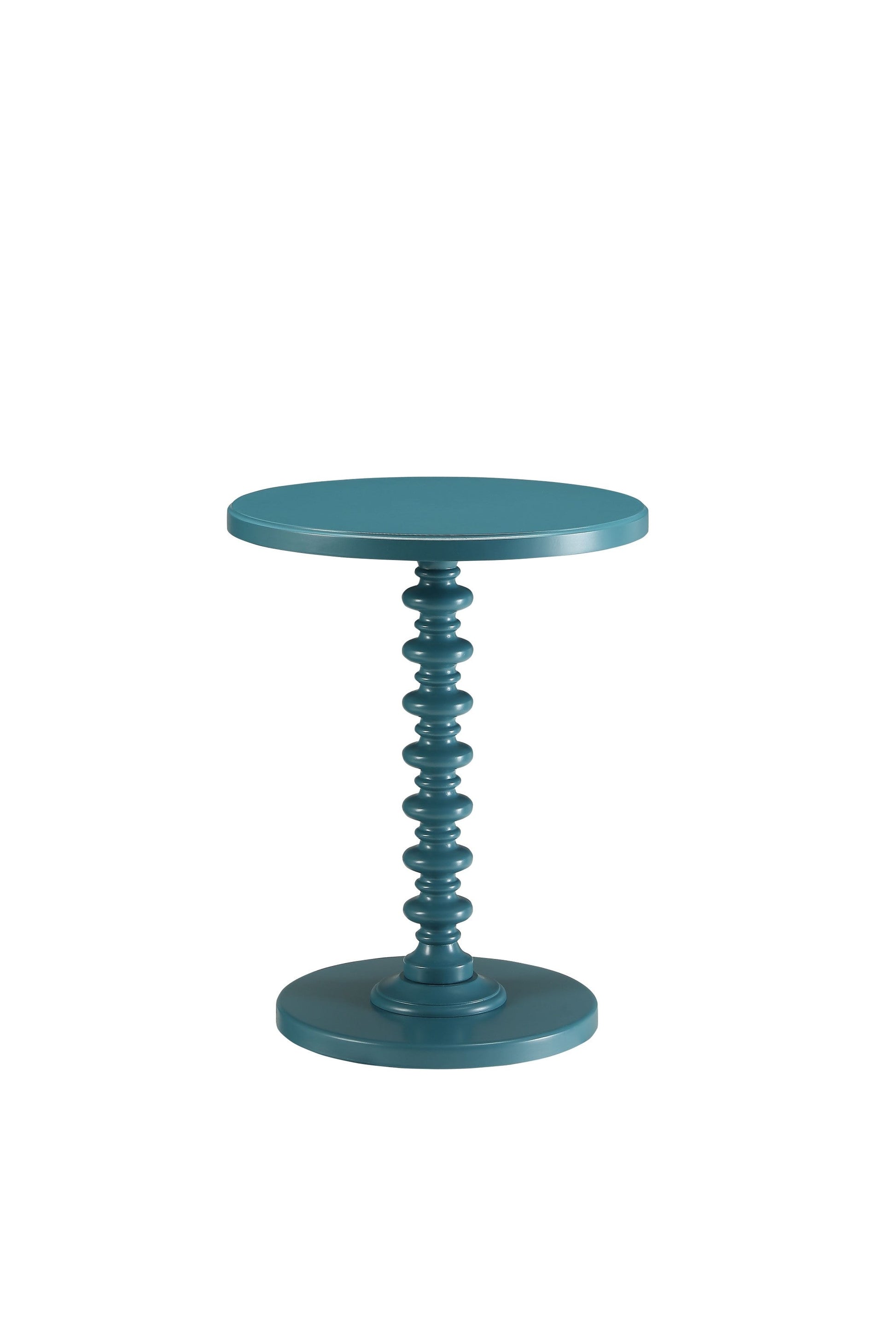 HomeRoots Fun Wood Pedestal End Table in Teal Finish