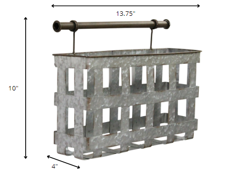 HomeRoots Galvanized Handcrafted Metal Wall Hanging Basket