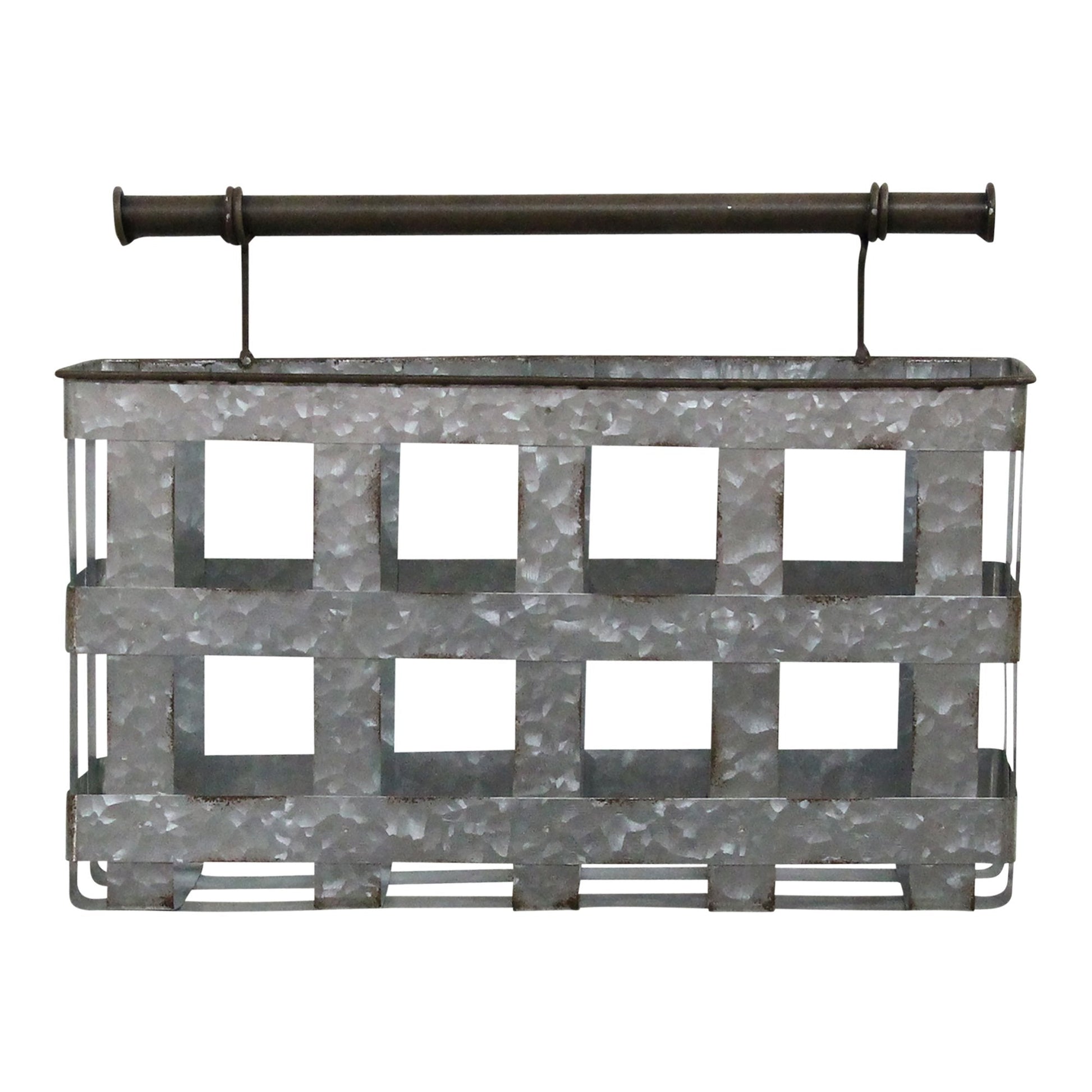 HomeRoots Galvanized Handcrafted Metal Wall Hanging Basket