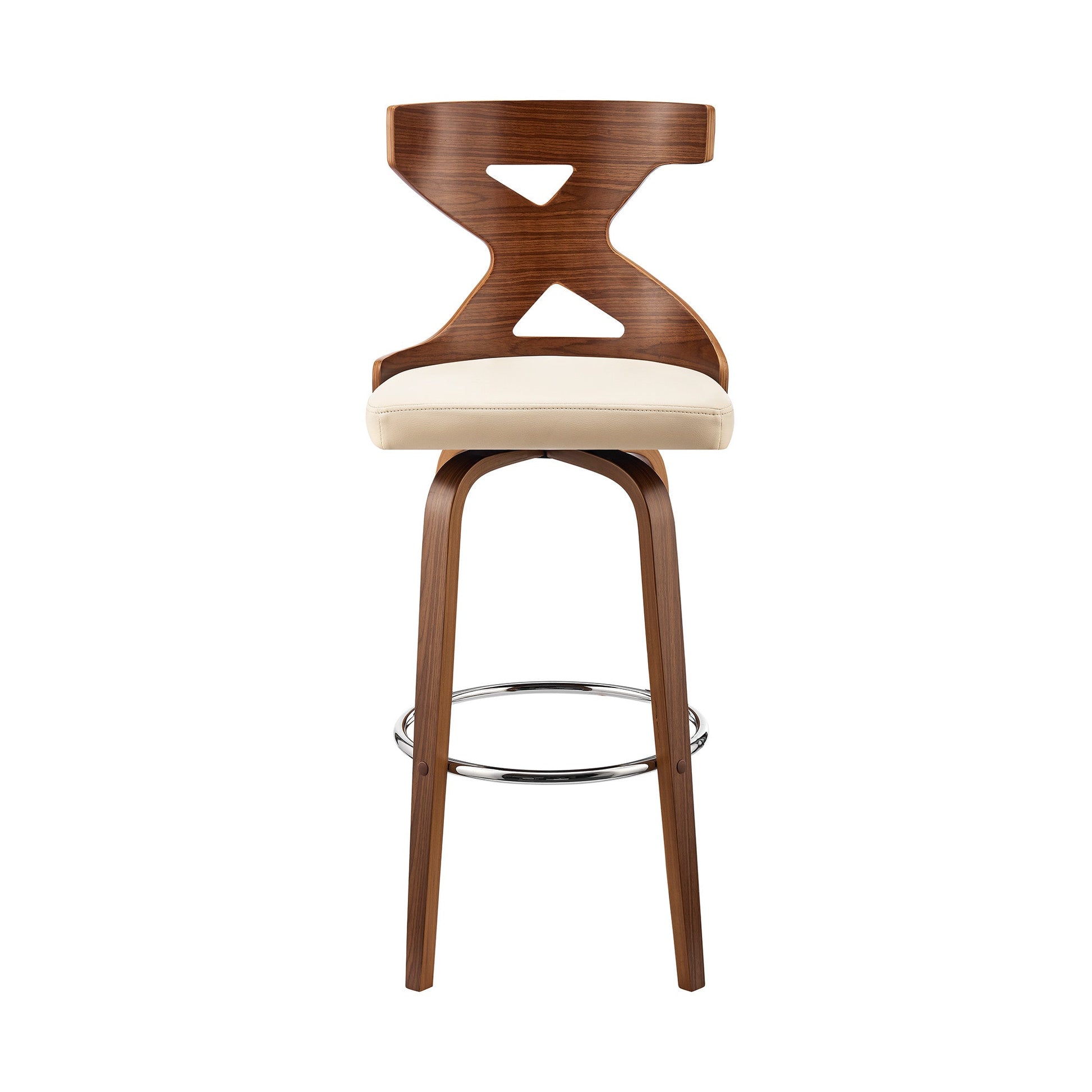 HomeRoots Gayle 30" Swivel Cross Back Cream Faux Leather and Walnut Wood Bar Stool