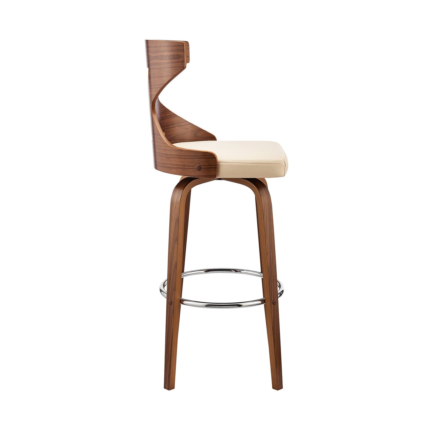 HomeRoots Gayle 30" Swivel Cross Back Cream Faux Leather and Walnut Wood Bar Stool