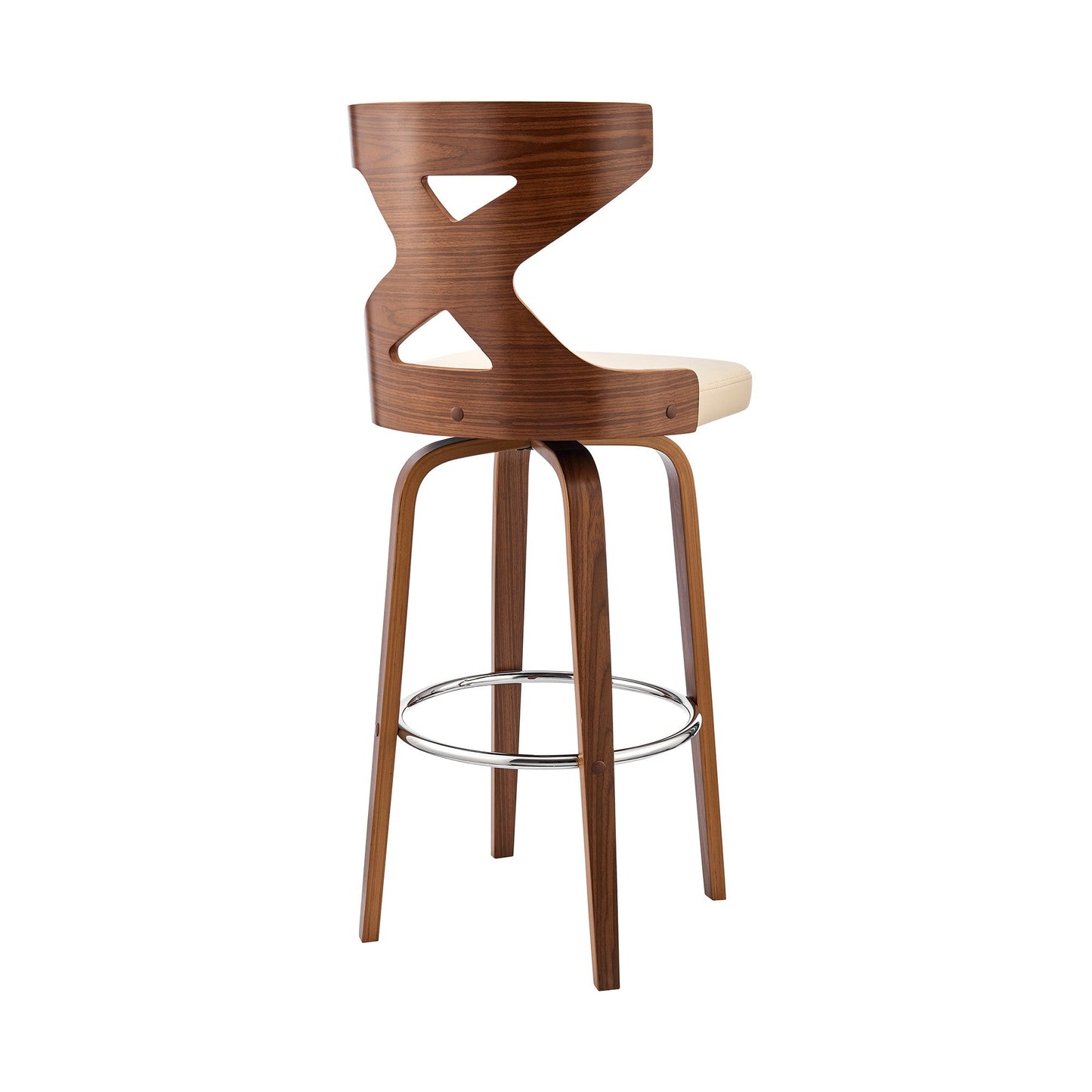 HomeRoots Gayle 30" Swivel Cross Back Cream Faux Leather and Walnut Wood Bar Stool