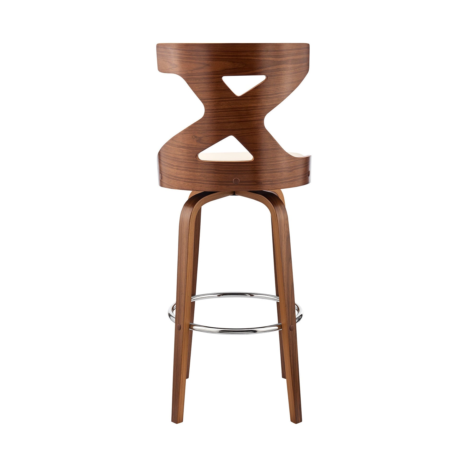 HomeRoots Gayle 30" Swivel Cross Back Cream Faux Leather and Walnut Wood Bar Stool