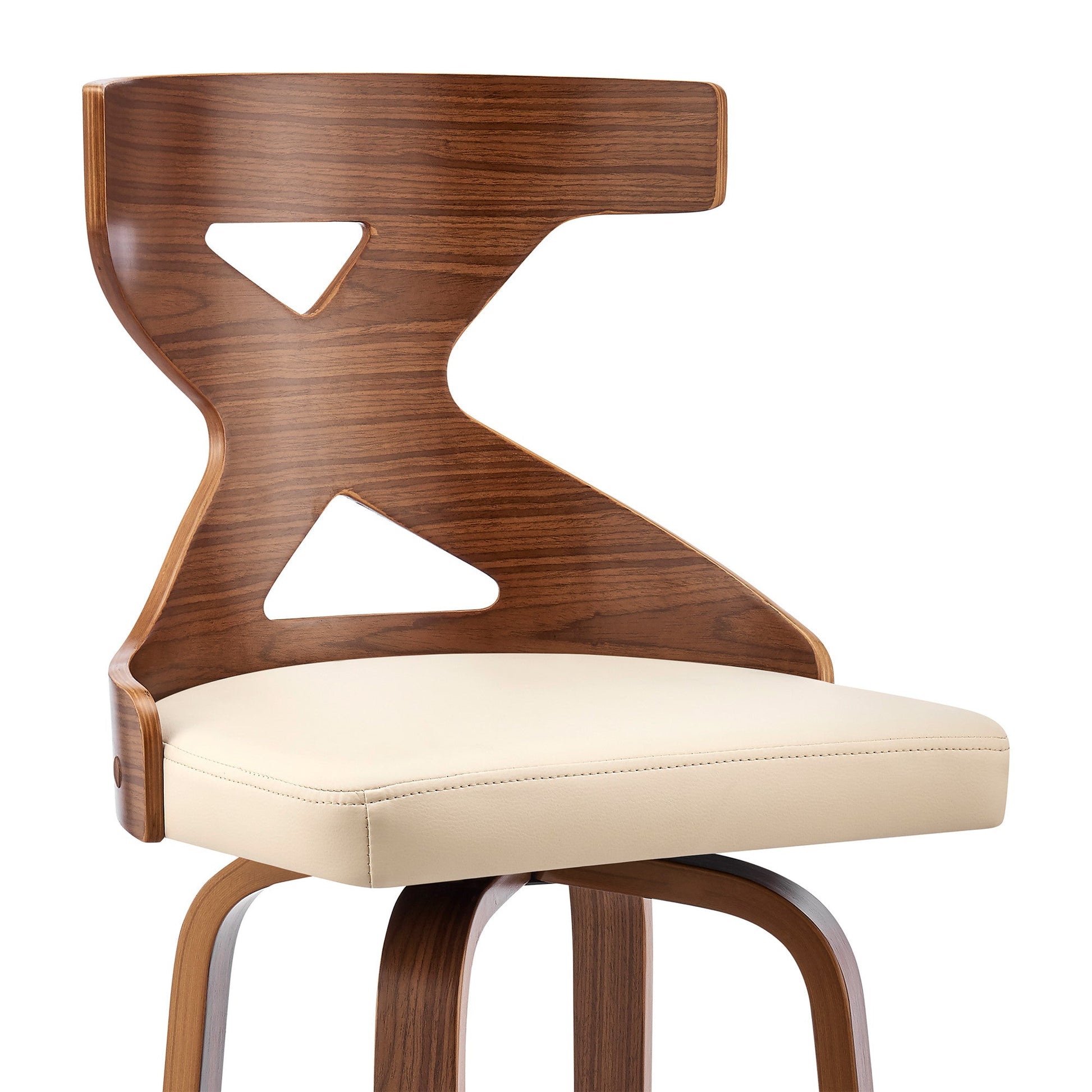 HomeRoots Gayle 30" Swivel Cross Back Cream Faux Leather and Walnut Wood Bar Stool
