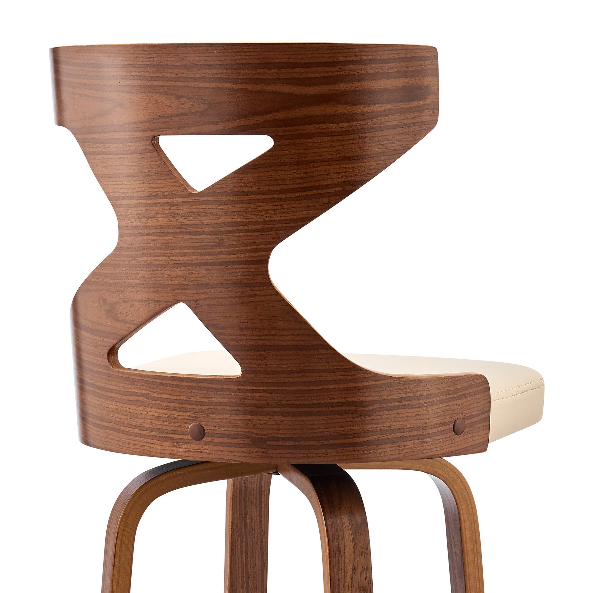 HomeRoots Gayle 30" Swivel Cross Back Cream Faux Leather and Walnut Wood Bar Stool
