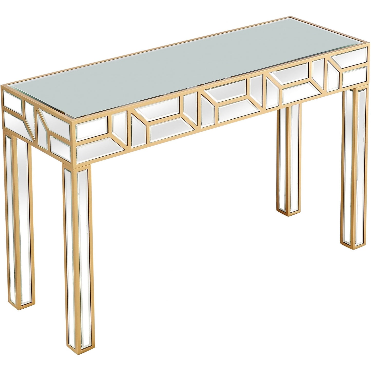HomeRoots Geometric Console Table in Gold Finish