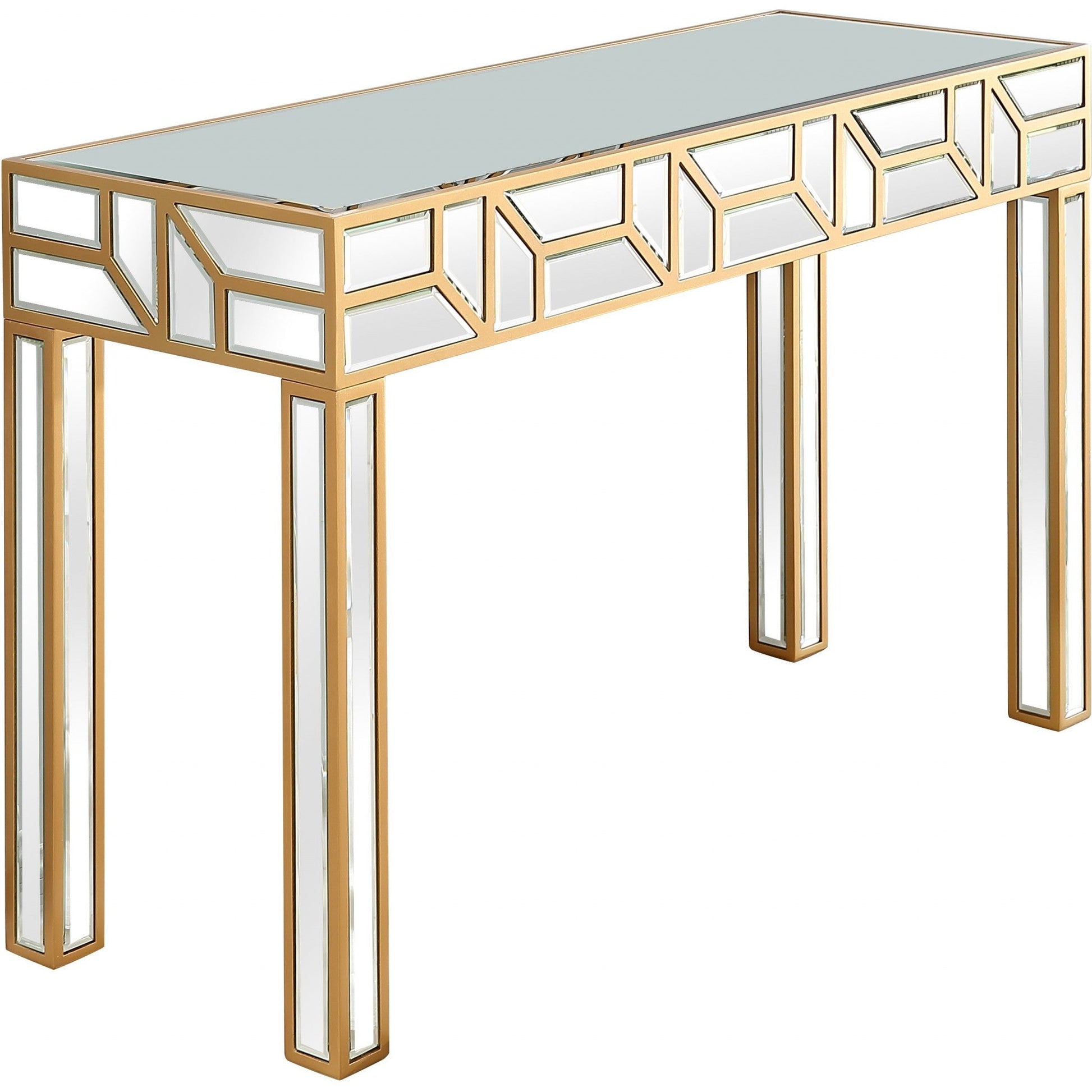 HomeRoots Geometric Console Table in Gold Finish