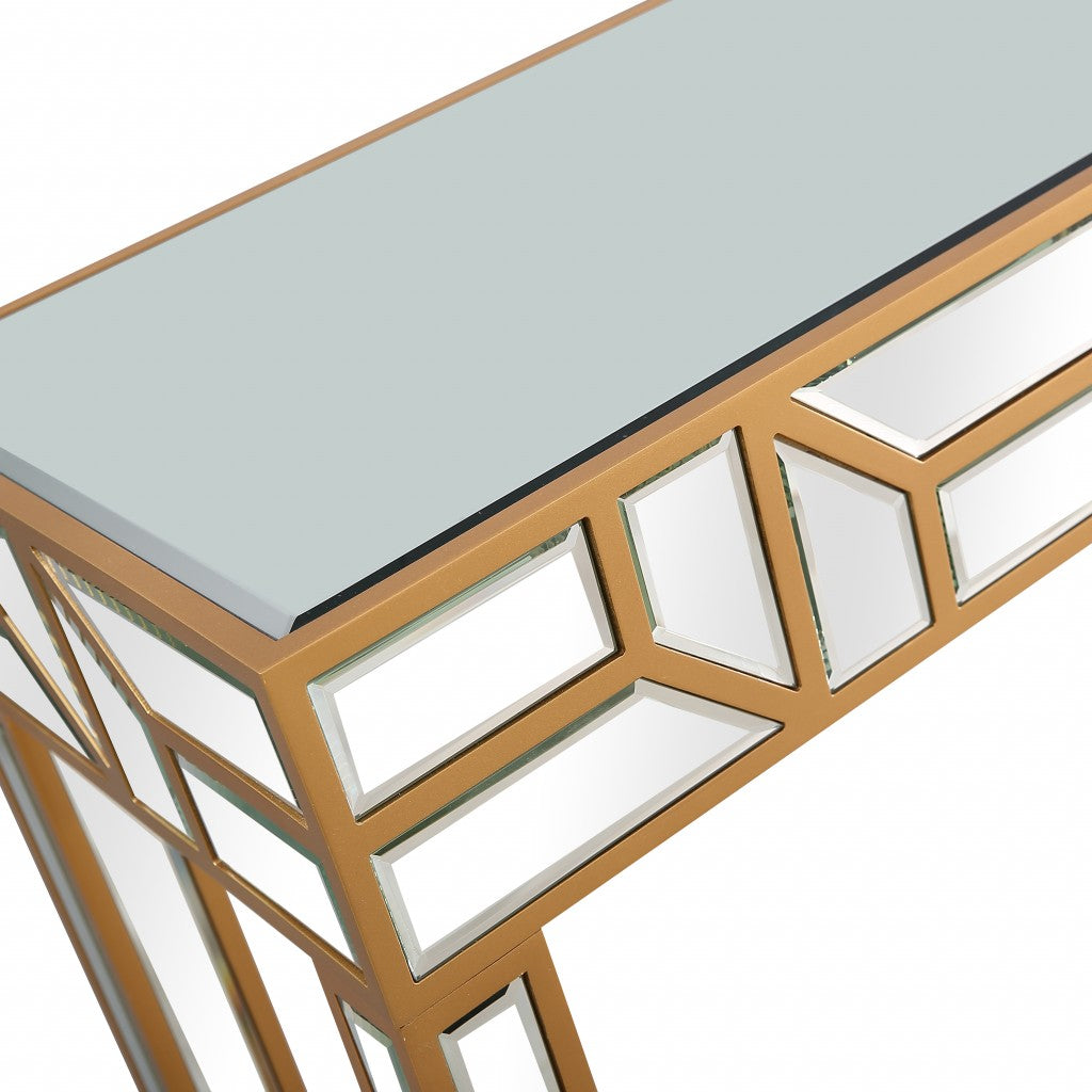 HomeRoots Geometric Console Table in Gold Finish