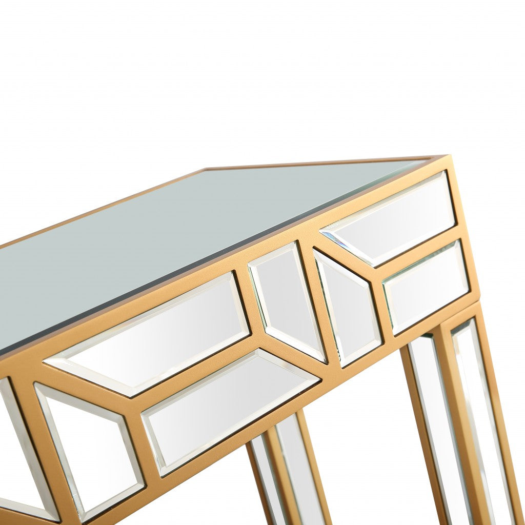 HomeRoots Geometric Console Table in Gold Finish