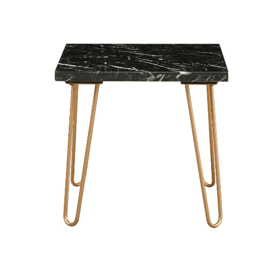 HomeRoots Geometric End Table With Black Marble Top and Gold Finish