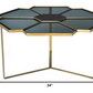 HomeRoots Geometric Floral Glass Coffee Table With Gold and Black Finish