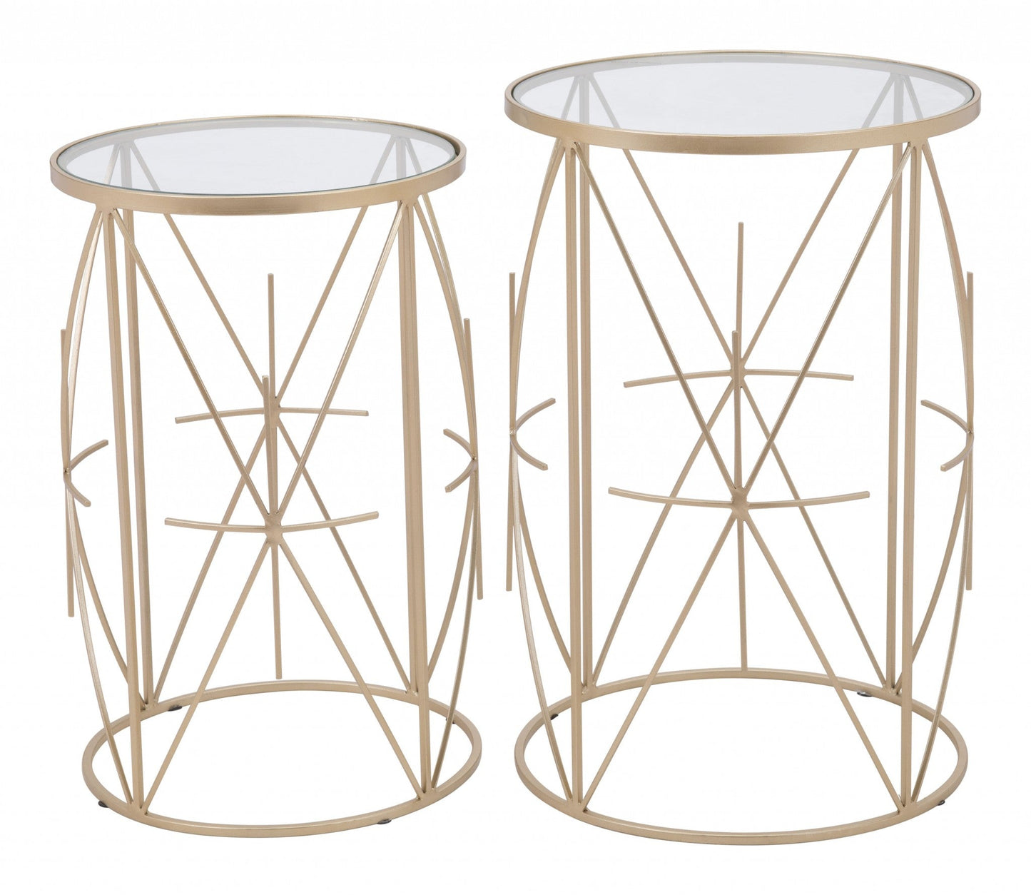 HomeRoots Geometric Gold and Glass Side Tables in Set of Two