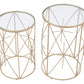 HomeRoots Geometric Gold and Glass Side Tables in Set of Two