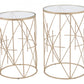 HomeRoots Geometric Gold and Glass Side Tables in Set of Two