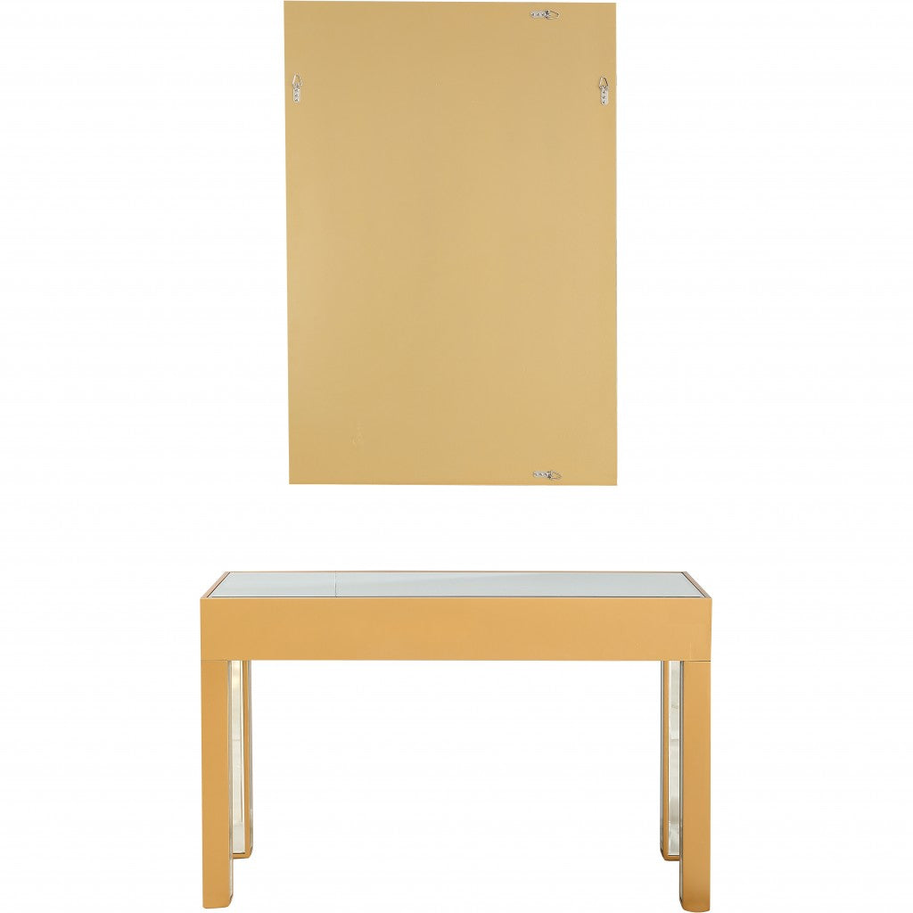HomeRoots Geometric Mirror and Console Table in Gold Finish