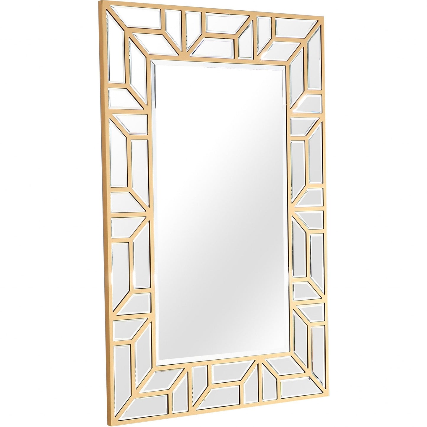 HomeRoots Geometric Mirror and Console Table in Gold Finish